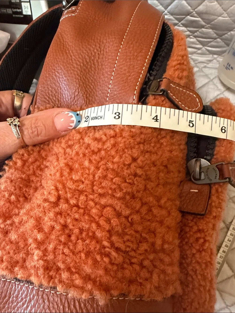 Coach Rust Orange Leather-Trim Sherpa Backpack